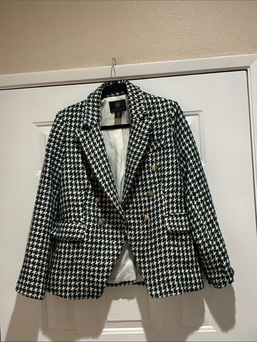 Houndstooth Double-Breasted Blazer - Black & White
